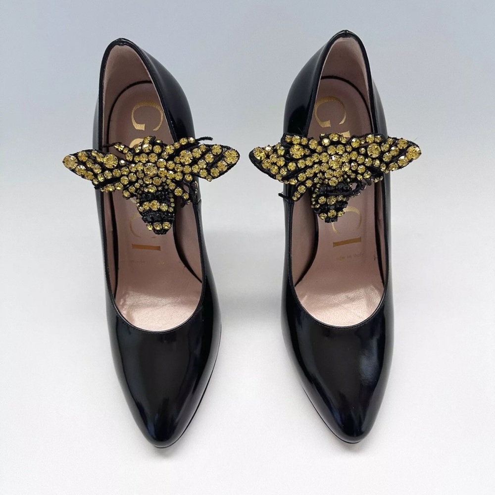 Gucci Elaisa black Leather Heels Shoes size 35 - Picture 2 of 11